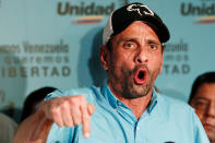 <p>Venezuelan opposition leader and Governor of Miranda state Henrique Capriles talks to the media during a news conference in Caracas, Venezuela July 30, 2017. (Christian Veron/Reuters) </p>