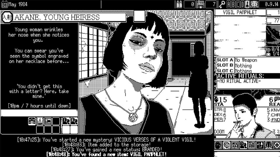 Best horror games; World of Horror; a black and white pixel art game