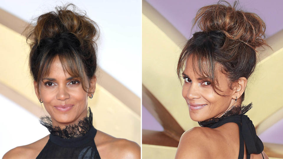 Halle Berry topknot bun