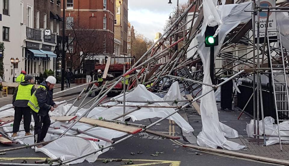 High winds brought down scaffolding in Chelsea, London (PA)