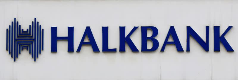 FILE PHOTO: A view shows the logo of Halkbank at its headquarters in Atasehir, in the Asian part of Istanbul