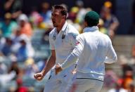 Cricket - Australia v South Africa - First Test cricket match - WACA Ground, Perth, Australia - 4/11/16 South Africa's Dale Steyn reacts after dismissing Australia's David Warner at the WACA Ground in Perth. REUTERS/David Gray