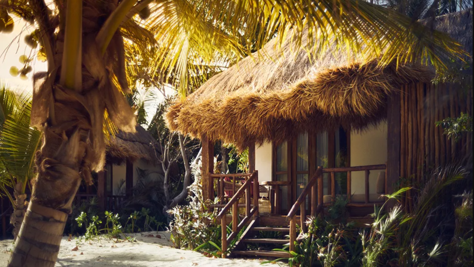 A beach-hut style cabin at Casa Chablé  in Mexico