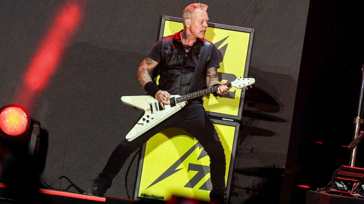   James Hetfield of Metallica performs onstage during the Power Trip music festival at Empire Polo Club on October 08, 2023 in Indio, Californi. 