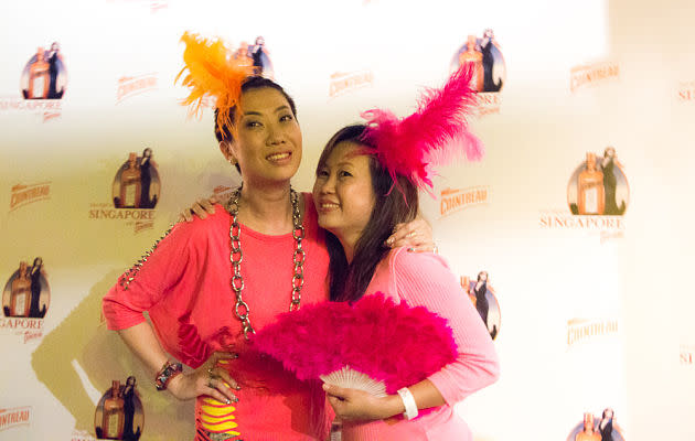 Patricia Mok happily poses at the party "Get Cointreauversial with me" on Wednesday evening. (Yahoo! photo)