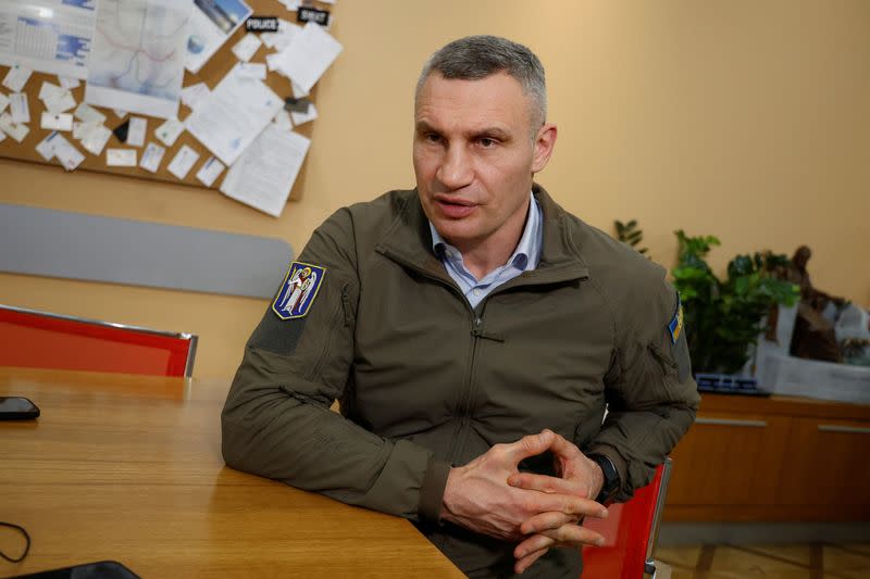 Kyiv Mayor Klitschko attends an interview with Reuters in Kyiv