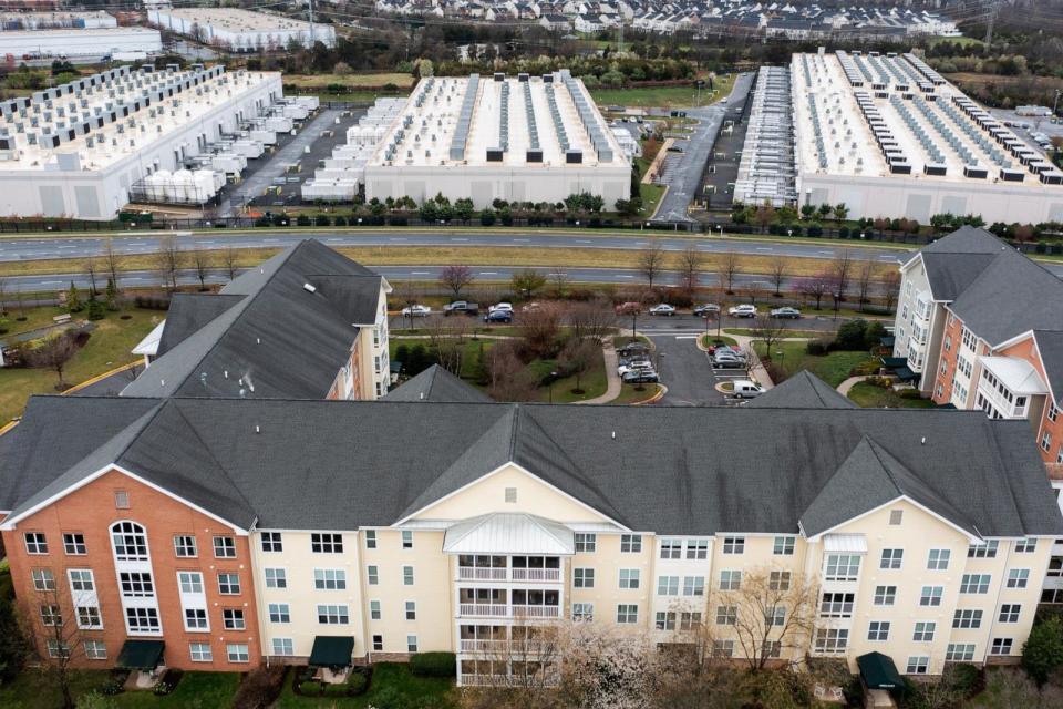 PHOTO: The IAD71 Amazon Web Services data center in Ashburn, Virginia, March 27, 2024.  (Nathan Howard/Bloomberg via Getty Images)