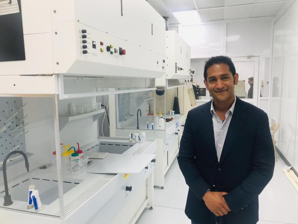 Adam Akhan, CEO of AKHAN Semiconductor stands in a clean room at his company's diamond semiconductor manufacturing facility in Gurnee, IL. Credit: Alexis Keenan/Yahoo Finance