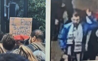 Police are still looking for a man seen waving a placard with the words “I fully support Hamas”, during a protest on Bond Street on October 21 (Met Police)