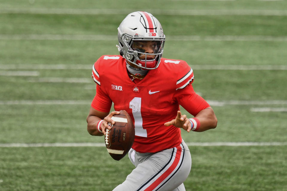 Ohio State QB Justin Fields was phenomenal in his season debut against Nebraska. (Photo by Jamie Sabau/Getty Images)