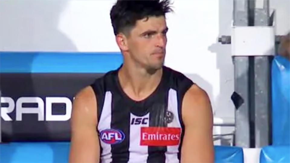 Scott Pendlebury, pictured here on the bench to begin the second quarter.