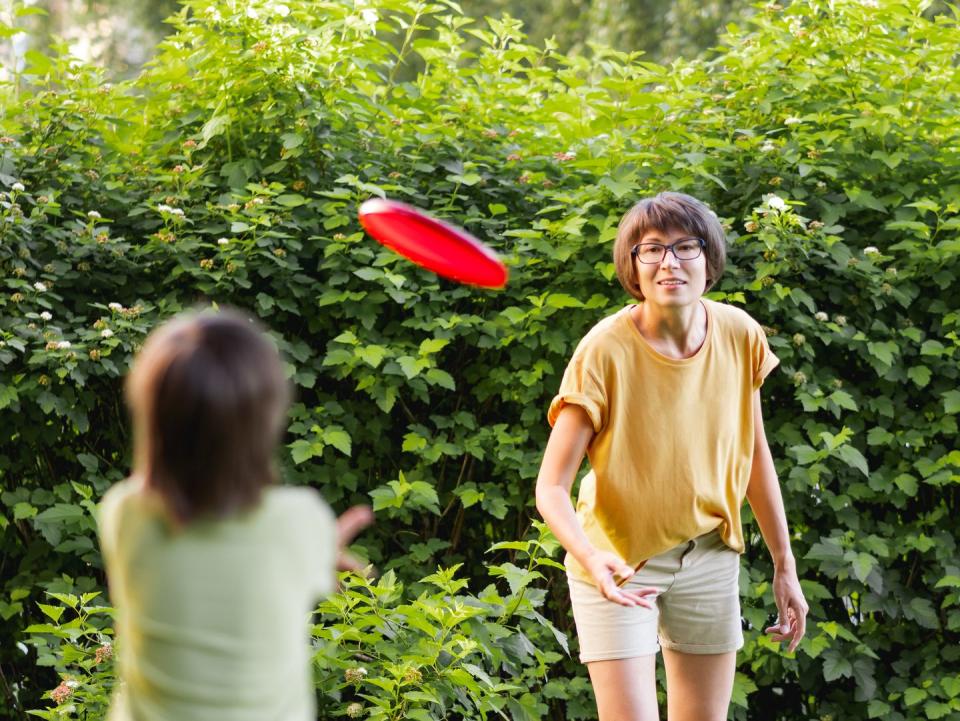 <p>Sometimes the simplest things in life can be the most fun. Head to your backyard or neighborhood park and take turns tossing a plastic saucer for carefree play.</p>