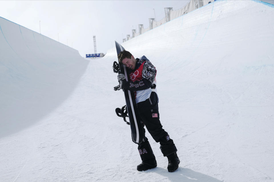 FILE - United States' Shaun White gets emotional after the men's halfpipe finals at the 2022 Winter Olympics, Friday, Feb. 11, 2022, in Zhangjiakou, China. A key part in the first episode of the documentary series “Shaun White: The Last Run” zeroes in on the exact moment White decided to try to make a living out of snowboarding instead of trying to make friends. The four-part series documenting White's life and career starts Thursday, July 6, 2023, on MAX.(AP Photo/Lee Jin-man, File)