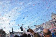 <p>A celebration in London’s Trafalgar Square celebrates the success of Team GB’s Olympians and Paralympians. (Rex features)</p>