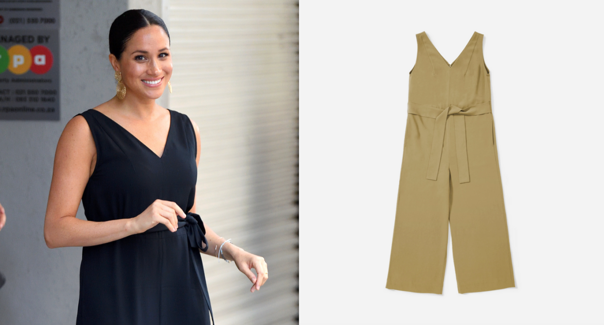 Meghan Markle in the Everlane Japanese GoWeave Essential Jumpsuit.