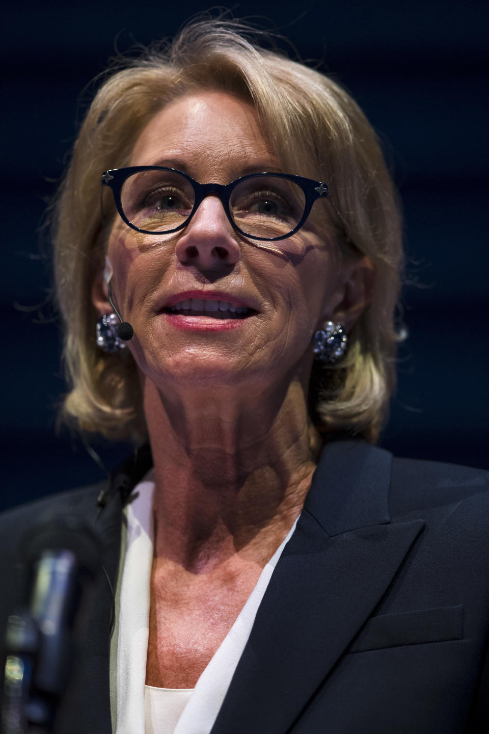 Education Secretary Betsy DeVos speaks during a student town hall at the National Constitution Center in Philadelphia, Monday, Sept. 17, 2018. (AP Photo/Matt Rourke)