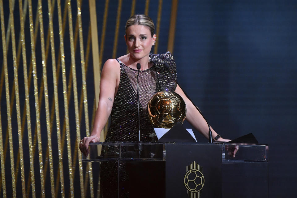 PARIS, FRANCE - OCTOBER 17: Alexia Putellas receives her second Woman Ballon d&#39;Or award during the Ballon D&#39;Or ceremony at Theatre Du Chatelet In Paris on October 17, 2022 in Paris, France. (Photo by Aurelien Meunier/Getty Images)