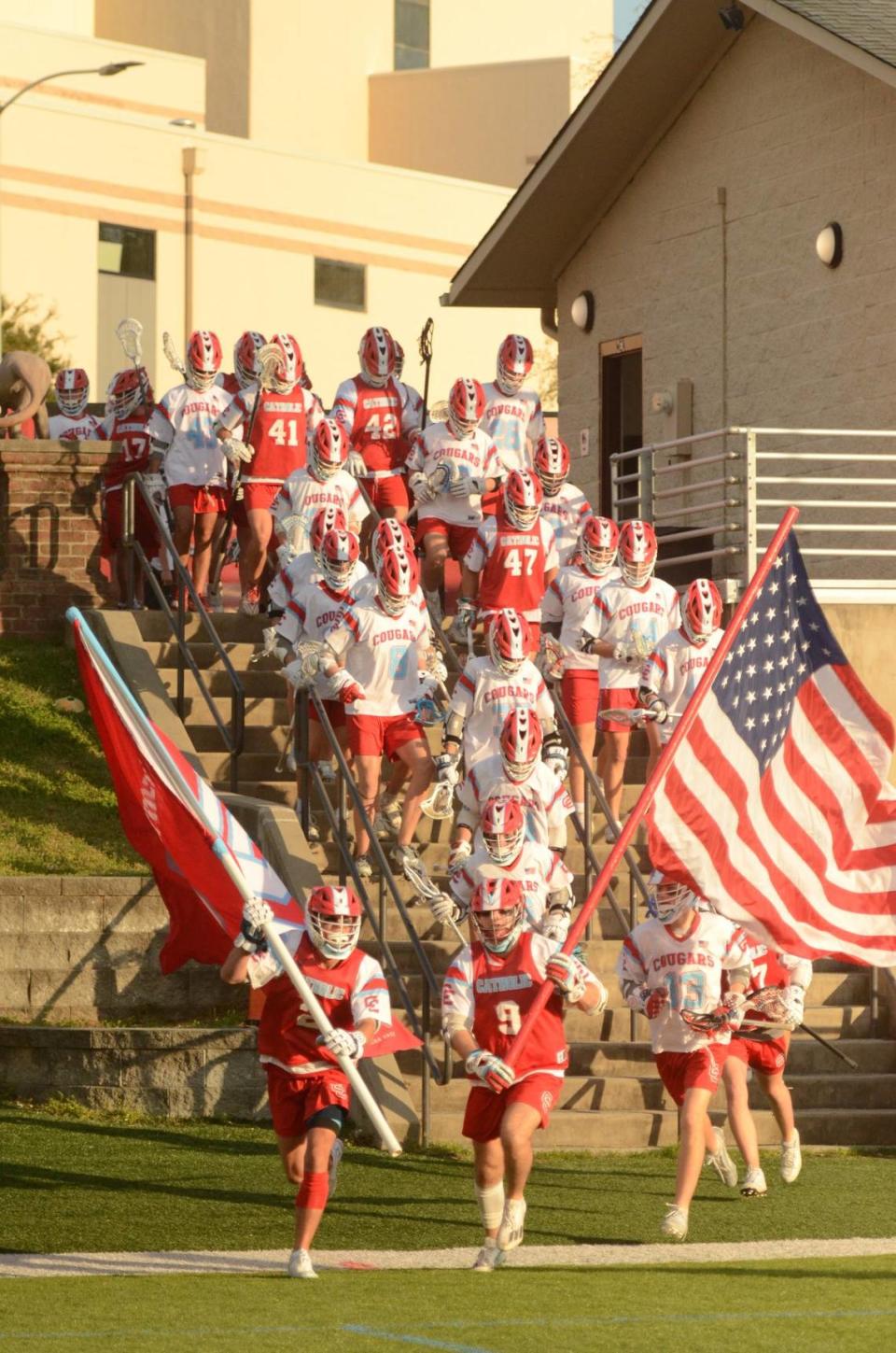 Charlotte Catholic, ranked #1 in North Carolina and #3 nationally put a perfect, 13-0 record, on the line against 6-3 Myers Park for a match of boys lacrosse teams. The teams were tied 9-9 after the first half. Catholic’s Jack Ransom, a Georgetown recruit, is a standout player. The teams battled on Monday, April 8, 2024.