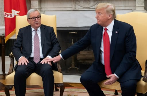 Pursuing a limited trade deal was the central part of a truce agreed in July 2018 when European Commission President Jean-Claude Juncker (L) and US President Donald Trump promised no new tariffs after those on the steel and aluminium