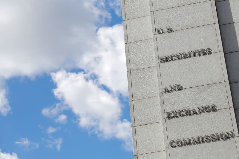 Signage is seen at the headquarters of the U.S. Securities and Exchange Commission (SEC) in Washington, D.C., U.S.