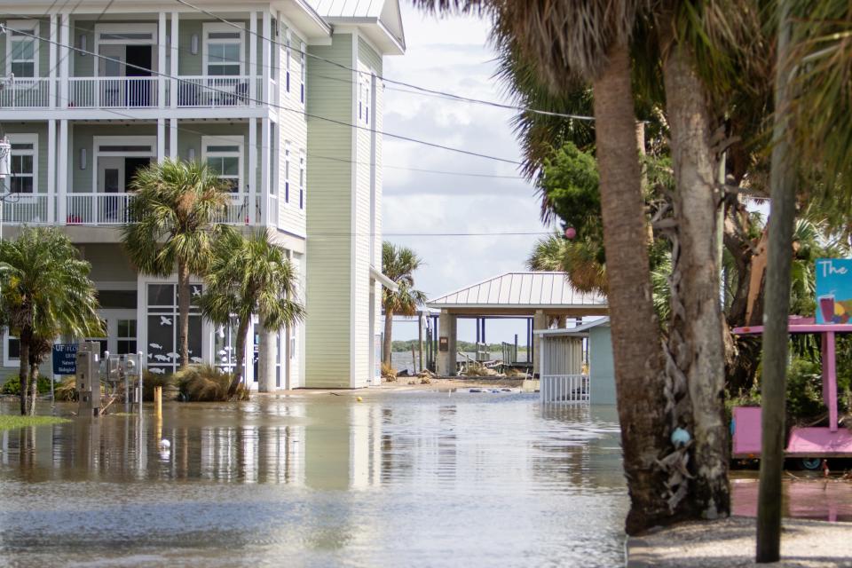 Flood waters surround the Nature Coast Biological Station on Cedar Key, Florida, after Hurricane Idalia pushed water onto the island Wednesday, Aug. 30, 2023.