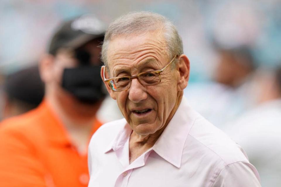 FILE – Miami Dolphins owner Stephen Ross gestures at the end of an NFL football game against the Atlanta Falcons, on Oct. 24, 2021, in Miami Gardens, Fla. The NFL has suspended Miami Dolphins owner Stephen Ross and fined him $1.5 million for tampering with Tom Brady and Sean Payton following a six-month investigation stemming from Brian Flores’ racial discrimination lawsuit against the league. (AP Photo/Wilfredo Lee, FIle)