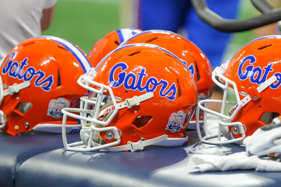 ATLANTA, GA - DECEMBER 29: Florida Gators helmet during the Chick-fil-A Peach Bowl between the Michigan Wolverines and the Florida Gators on December 29, 2018 at Mercedes-Benz Stadium in Atlanta, GA.(Photo by John Adams/Icon Sportswire via Getty Images)