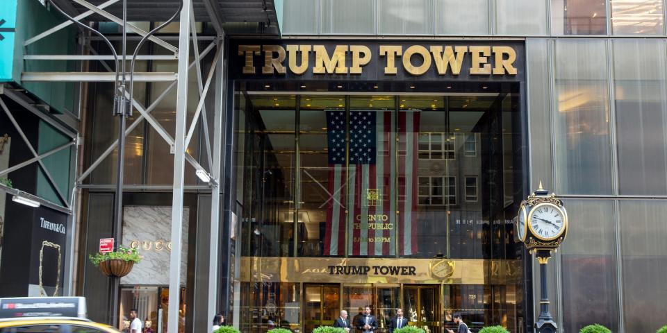 A taxi passes by Trump Tower, the headquarters of the Trump Organization, in New York City on Wednesday, July 14, 2021