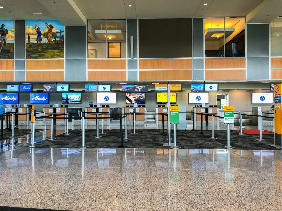 flying during coronavirus empty airport checkin austin bergstrom