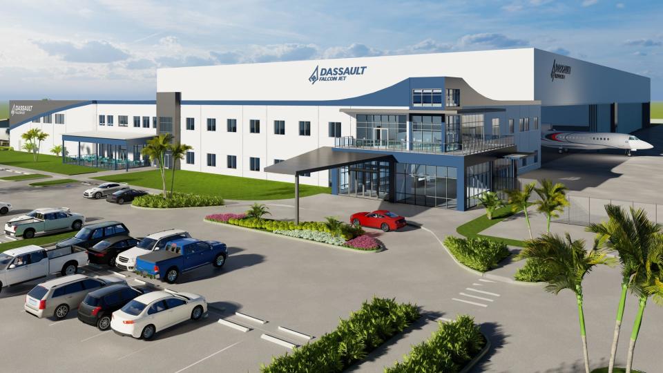 This artist's rendering depicts the future Dassault Falcon Jet maintenance facility at Melbourne Orlando International Airport.