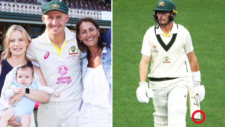 Marnus Labuschagne, pictured here with an eagle sticker on his bat.