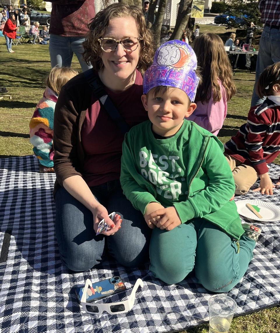 Rachel Engelman and son, Rory Engelman enjoying the solar eclipse at Dover Public Library