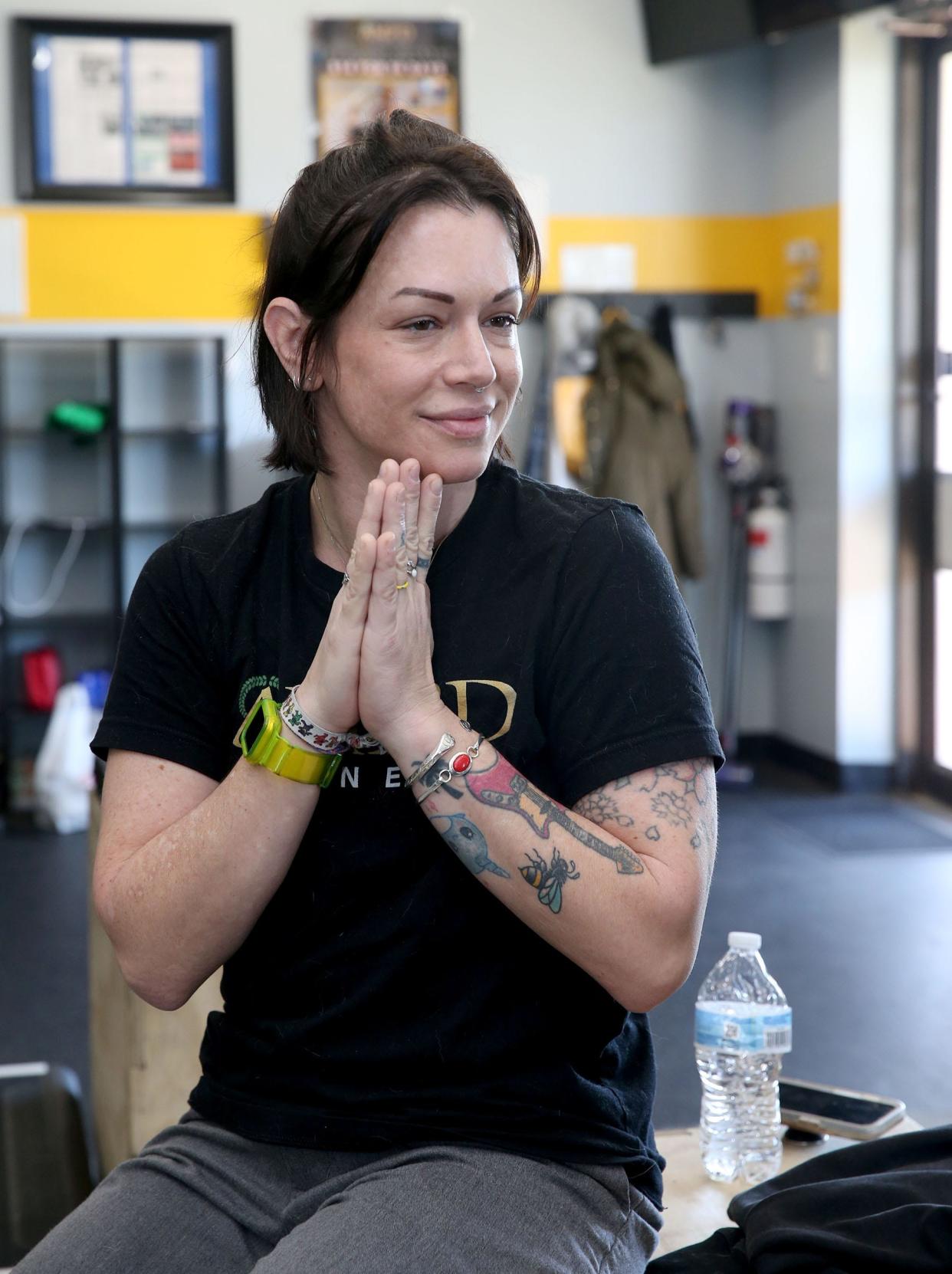 AmyMarie DeLuca is shown at AMP'D Fitness in Belmar Tuesday, March 19, 2024. She needs a new prosthetic leg and can't afford it through insurance. Members of the gym have banded together to raise money for it.