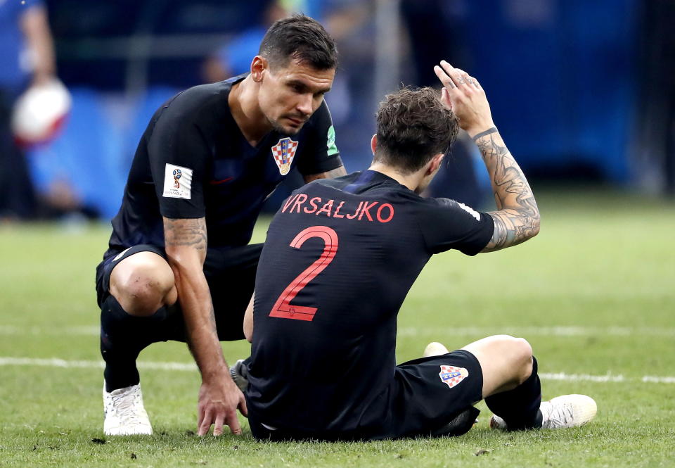 Dejan Lovren (left) and Sime <span>Vrsaljko are both major injury doubts for Croatia’s Word Cup semi final against England.</span>