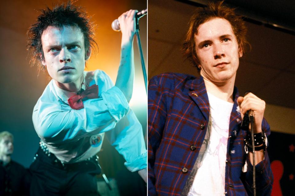 Pistol Anson Boon as John Lyndon; Johnny Rotten (John Lydon) performing live onstage at Randy's Rodeo Nightclub, San Antonio, on final tour