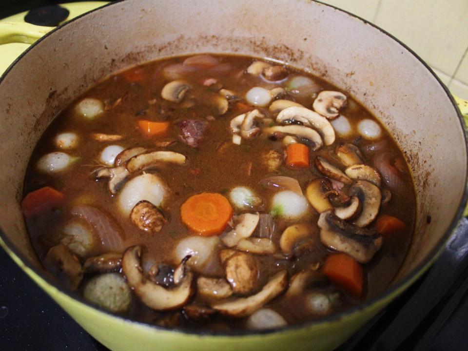 the finished beef bourguignon