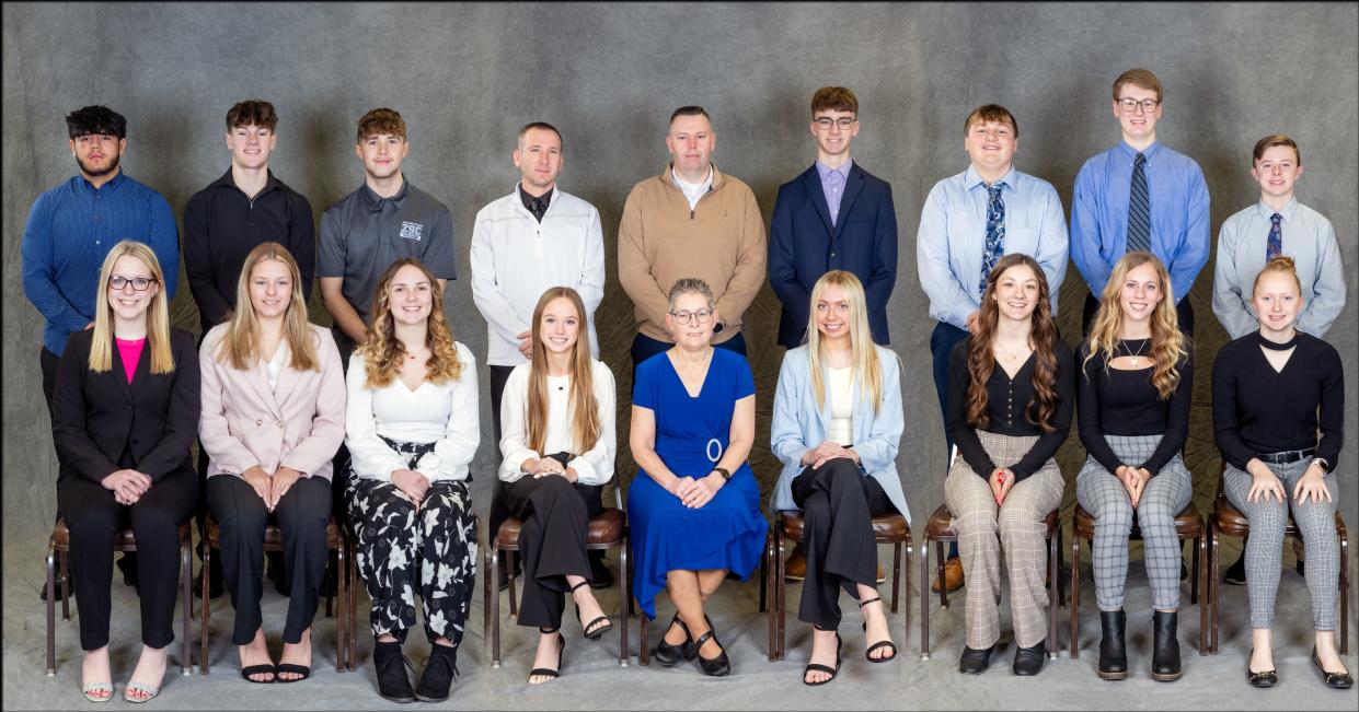 Coshocton County Youth Leadership recently had a graduation ceremony for its 2024 class. Members included, from left, front row, Hope Mickle, Courtney Snyder, Ally Fischer, Sophia Skelton, program executive director Betsy Gosnell, Maggie Laaper, Lexa Guilliams, Kylie Miller and Mady Holand; back row, Julian Rivera, Colton Conkle, Anthony Cichon, mentors Geno Swigert and Adam Parks, Logan Fischer, Blaine Hostetler, Carter Kelley and Brody Stevens.
