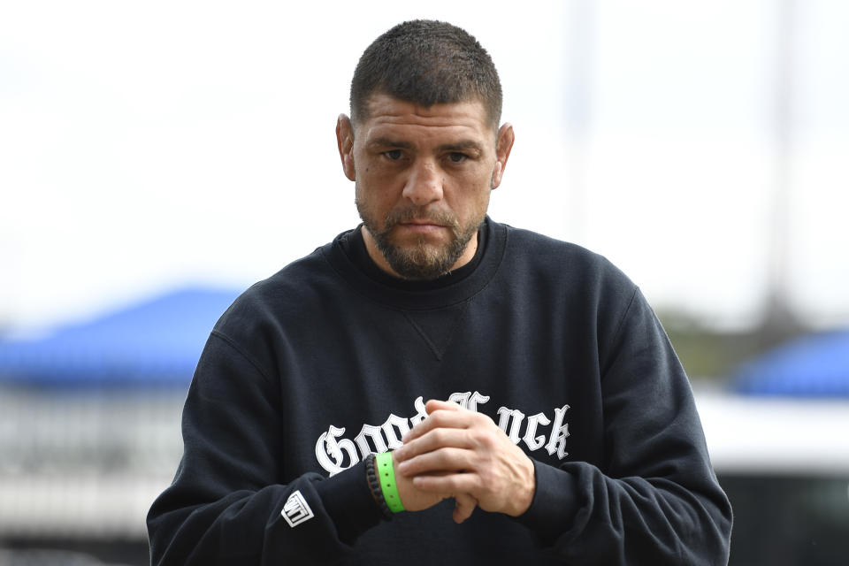 JACKSONVILLE, FLORIDA - APRIL 23:  Nick Diaz arrives to the UFC 261 Weigh-In at at VyStar Veterans Memorial Arena on April 23, 2021 in Jacksonville, Florida. (Photo by Chris Unger/Zuffa LLC)