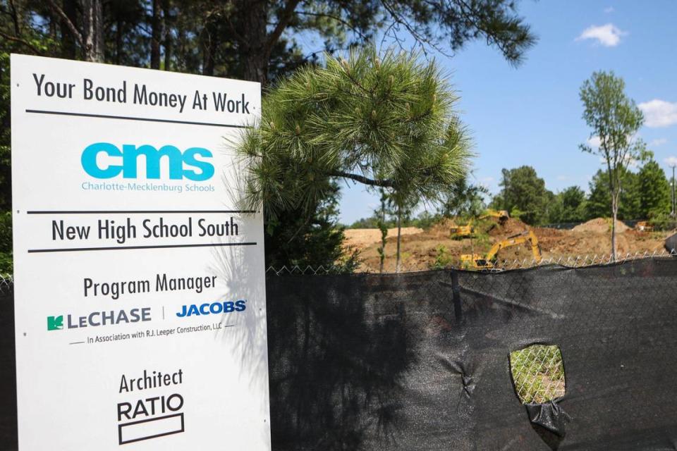 Construction on a new high school in south Charlotte is underway on Friday, April 24, 2023.