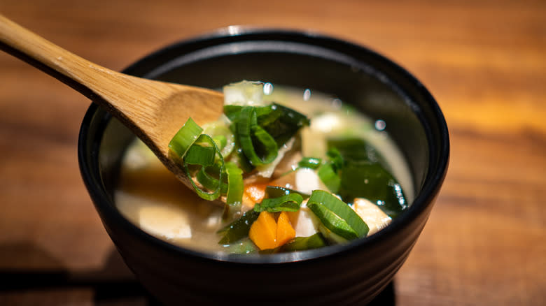 Miso soup with dashi broth and chives