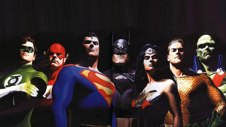 The founding members of the Justice League of America, art by Alex Ross.