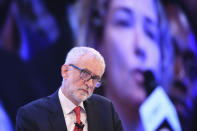 Labour leader Jeremy Corbyn attends the Confederation of British Industry (CBI) annual conference at the InterContinental Hotel in London, Monday, Nov. 18, 2019. The leaders of Britain’s three biggest national political parties were making election pitches Monday to business leaders who are skeptical of politicians’ promises after years of economic uncertainty over Brexit. (Stefan Rousseau/PA via AP)