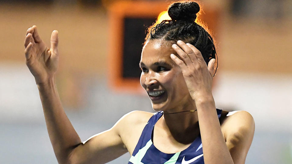 Letesenbet Gidey can be seen here celebrating her world record run in the 5,000m.