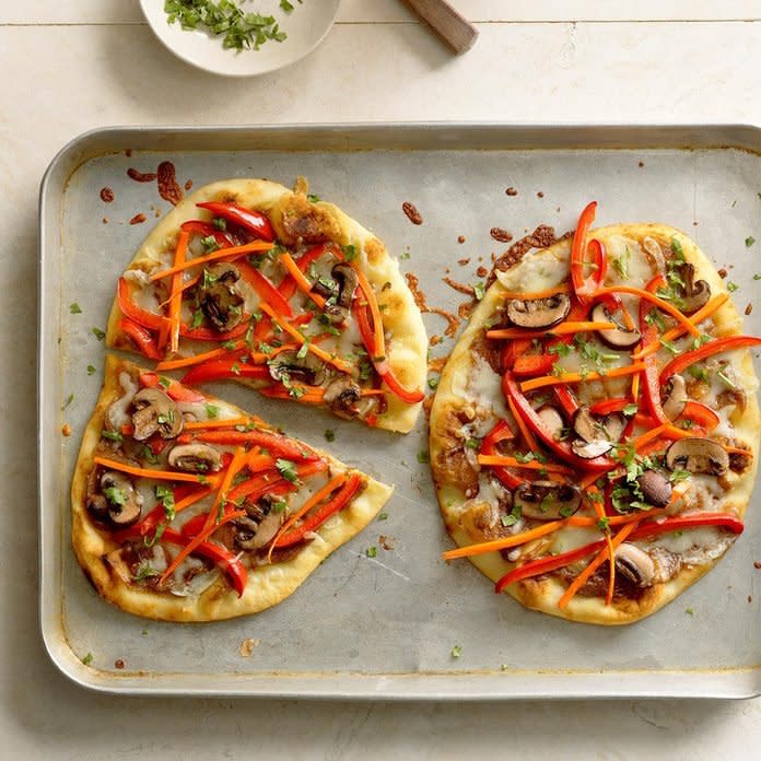 Thai Peanut Naan Pizzas