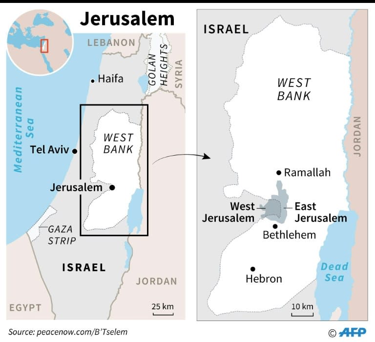 Maps of Israel and the West Bank locating Jerusalem