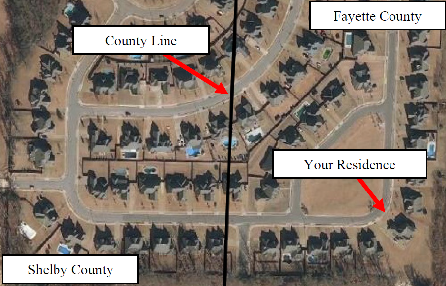 A map attached to a letter from Mark Goins, state coordinator of elections, shows Lee Mills' home falling in Fayette County.