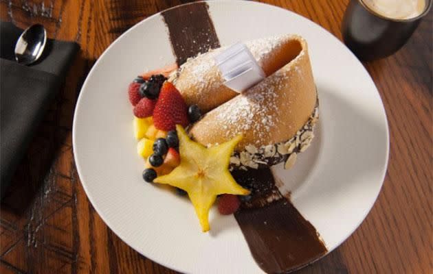 The giant fortune cookie with white and dark chocolate mousse passed the test. Photo: Instagram