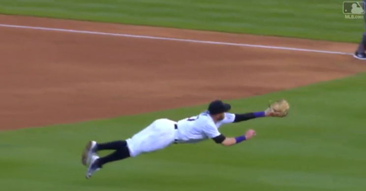 Rockies shortstop Trevor Story came through with a huge play Thursday. (MLB.com Screenshot)