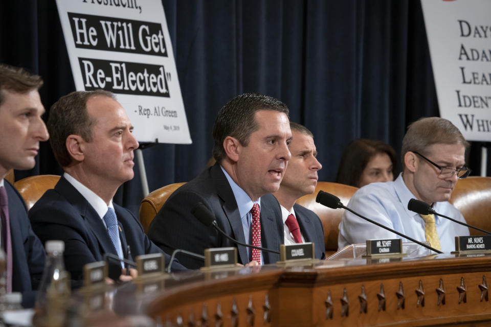 Rep. Devin Nunes, R-Calif., the ranking member of the House Intelligence Committee, center, questions witnesses. (Photo: J. Scott Applewhite/AP)