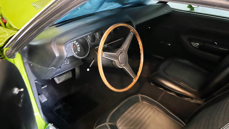 Inside a 1970 Plymouth Barracuda.